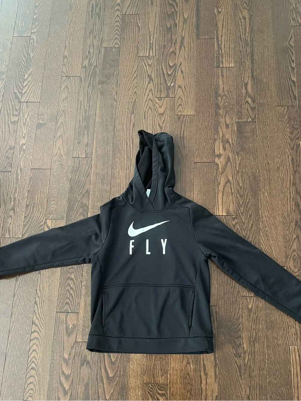 Nike Black Hoodie with White Swoosh and FLY Graphic